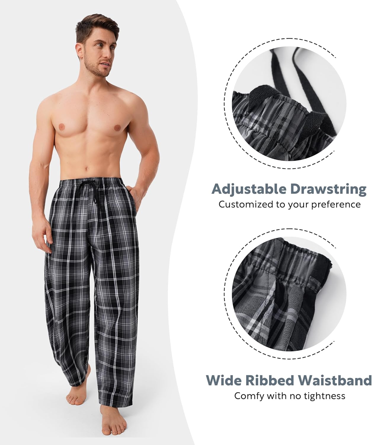 DAVID ARCHY Mens Pajama Pants Soft Cotton Plaid Sleepwear, Comfy Lounge Woven Pajamas Bottoms PJ Pant for Men, 3 pack - Image 3