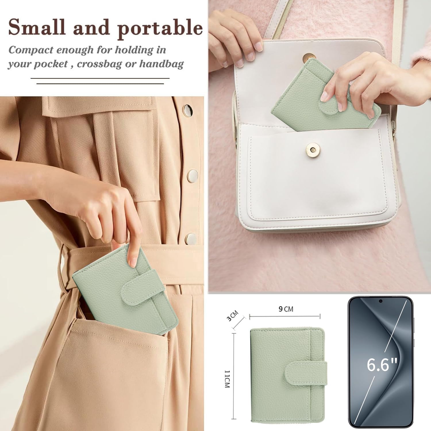 Wulcea Women's Wallet, Small Credit Card Holder, Large Card Holder, Sage Green, 12.5*9*3cm, modern image 4