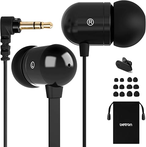 Betron B750s Earphones Headphones, High Definition, in-ear, Tangle-Free, Noise Isolating, Heavy Deep Bass for iPhone, iPod, iPad, MP3 Players, Samsung Galaxy, Nokia, HTC, Nexus (Black)