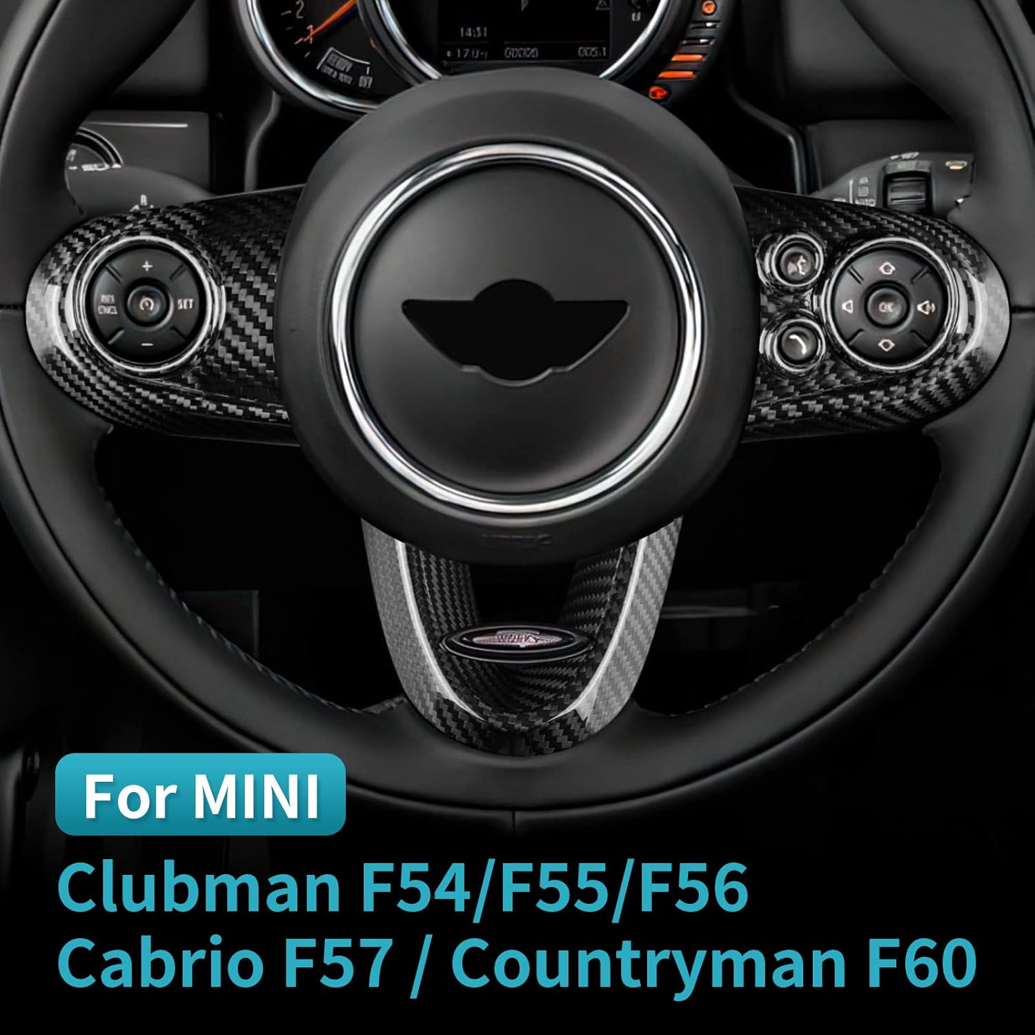 AIRSPEED Carbon Fiber Car Steering Wheel Button Stickers for Mini Cooper Clubman F54 F55 F56 F60 Countryman Cabrio F57 Accessories, Deluxe version