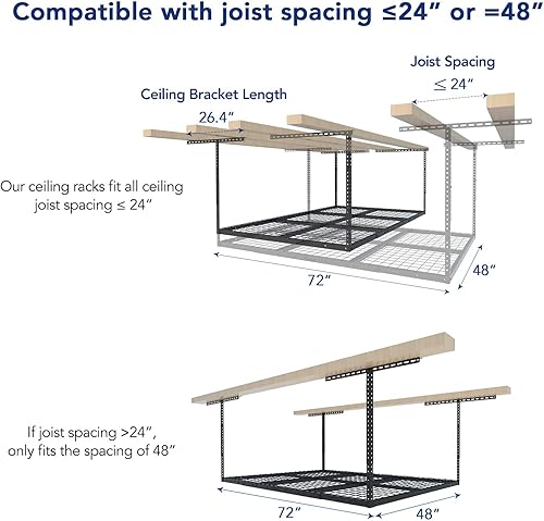 Miniatura 15 de FLEXIMOUNTS - Estante de almacenamiento de techo ajustable de 3 x 6 pies, para garaje, 72 pulgadas de largo x 36 pulgadas de ancho x 40 pulgadas