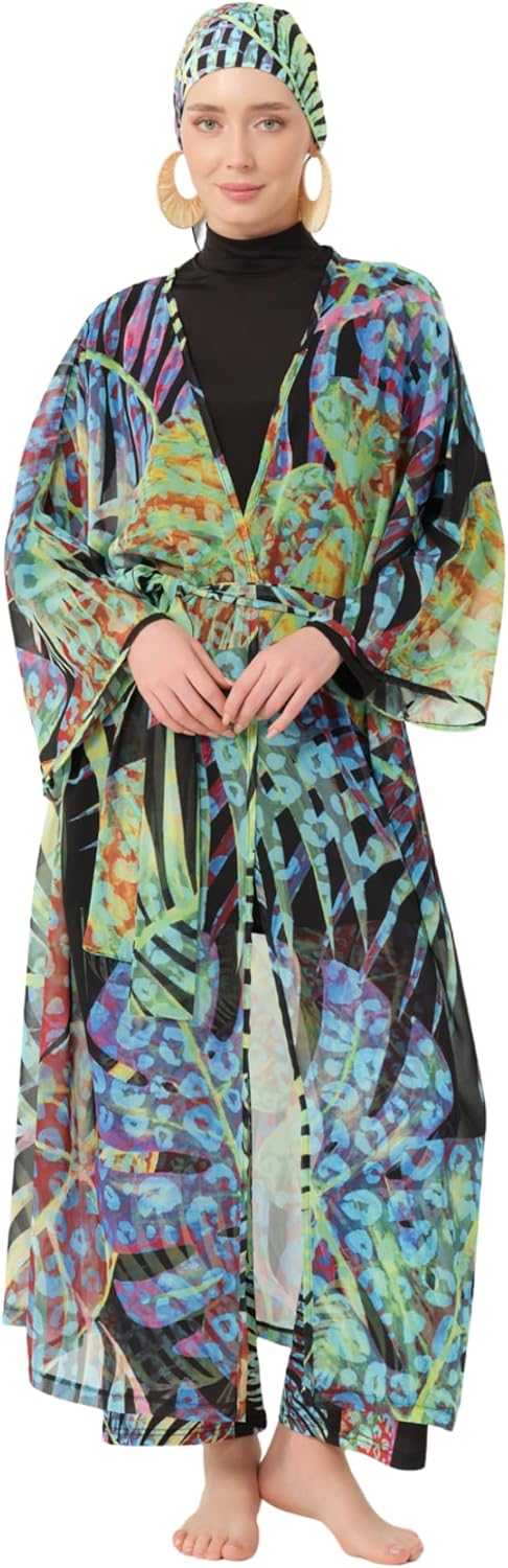 Swimsuit Cover-Up for Women | Open-Front Belted Long Kimono Cover-Ups | Beachwear
