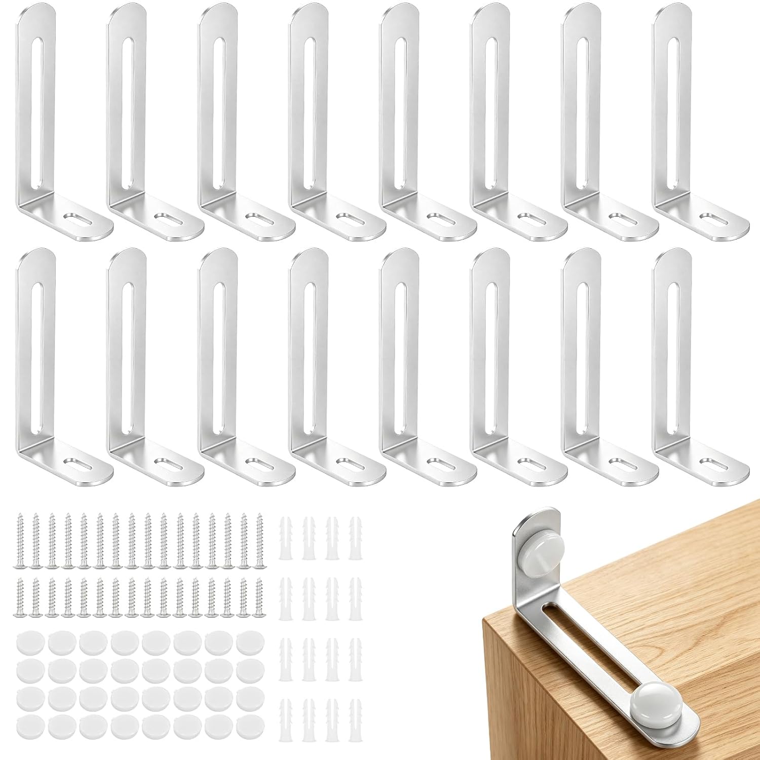 Furniture Anchors for Baby Proofing, 16 Pack Steel Wall Anchors