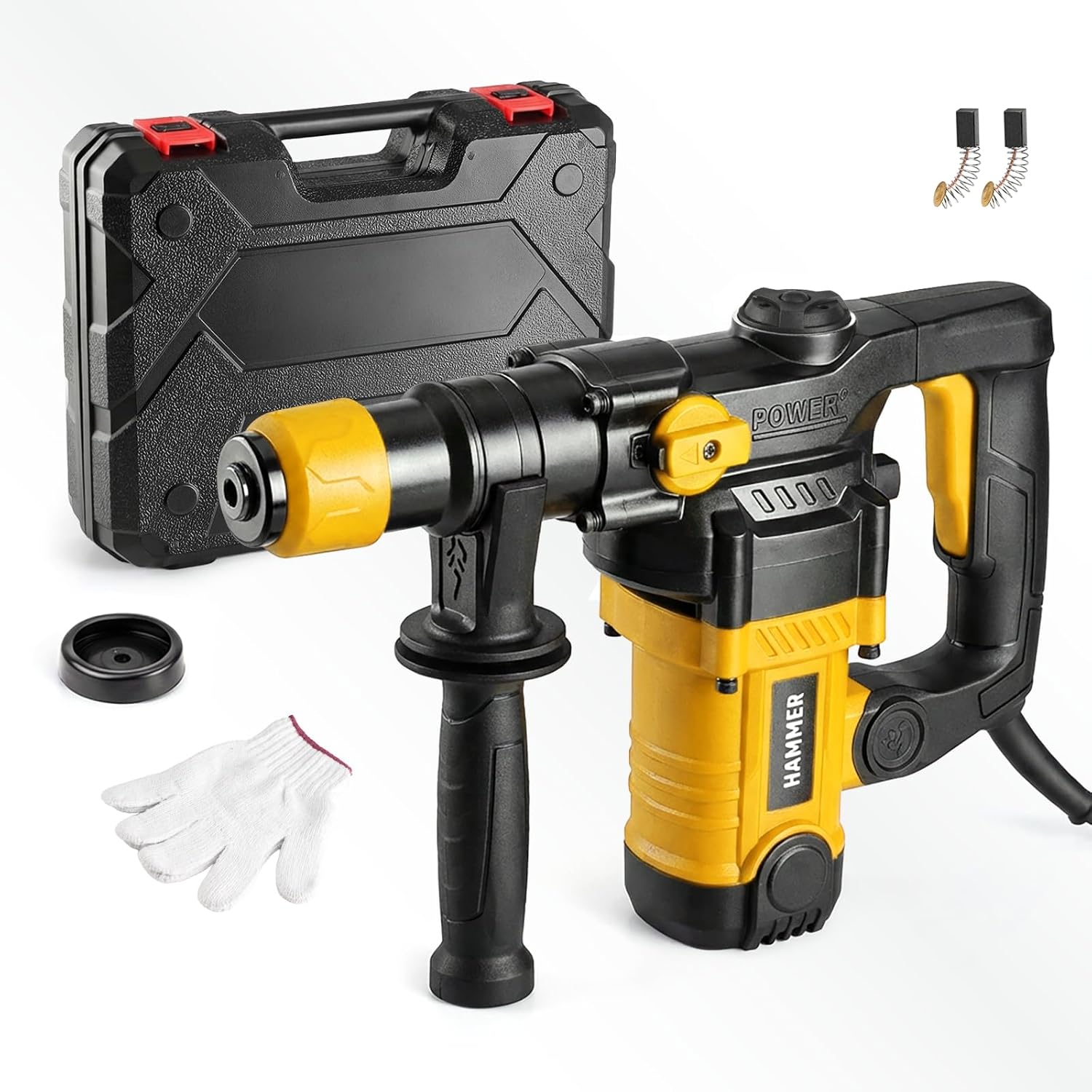 Heavy duty rotating hammer drill SDS Plus, dual-mode multi force adjustment, essential for home decoration and construction projects, equipped with a carrying case and various drill bits