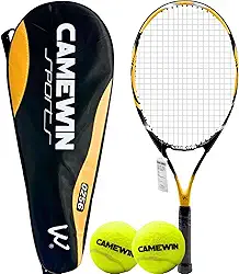 Raquete de Tênis Liga de Alumínio Alto Desempenho 27 Polegadas com Estojo + 2 Bolas de Tênis e Bag de Armazenamento Camewin