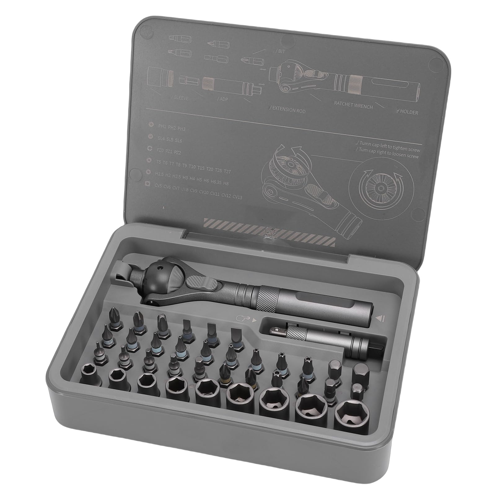 Jeffergarden Zestaw Wkrętaków Magnetycznych z grzechotką 40 w 1, Magnetyczny Wkrętak Grzechotkowy ze Stali S2 z 45 Zębami i głowicą obrotową 180°, 28 Bitów do Naprawy Elektroniki w Domu Montaż Mebli