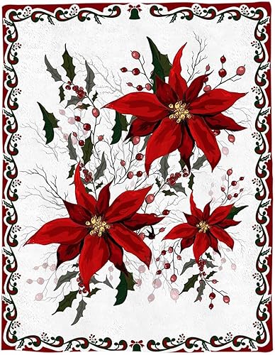 Miniatura 5 de Manta de franela de flores de pascua, bayas rojas, hojas de Navidad, manta de forro polar, ligera, vertical, suave y cálida para todas las