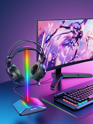 Miniatura 2 de New bee RGB Headphone Stand Desk Gaming Headset Holder with 7 Light Modes and Non-Slip Rubber Base Suitable for All Earphone Accessories(Black)