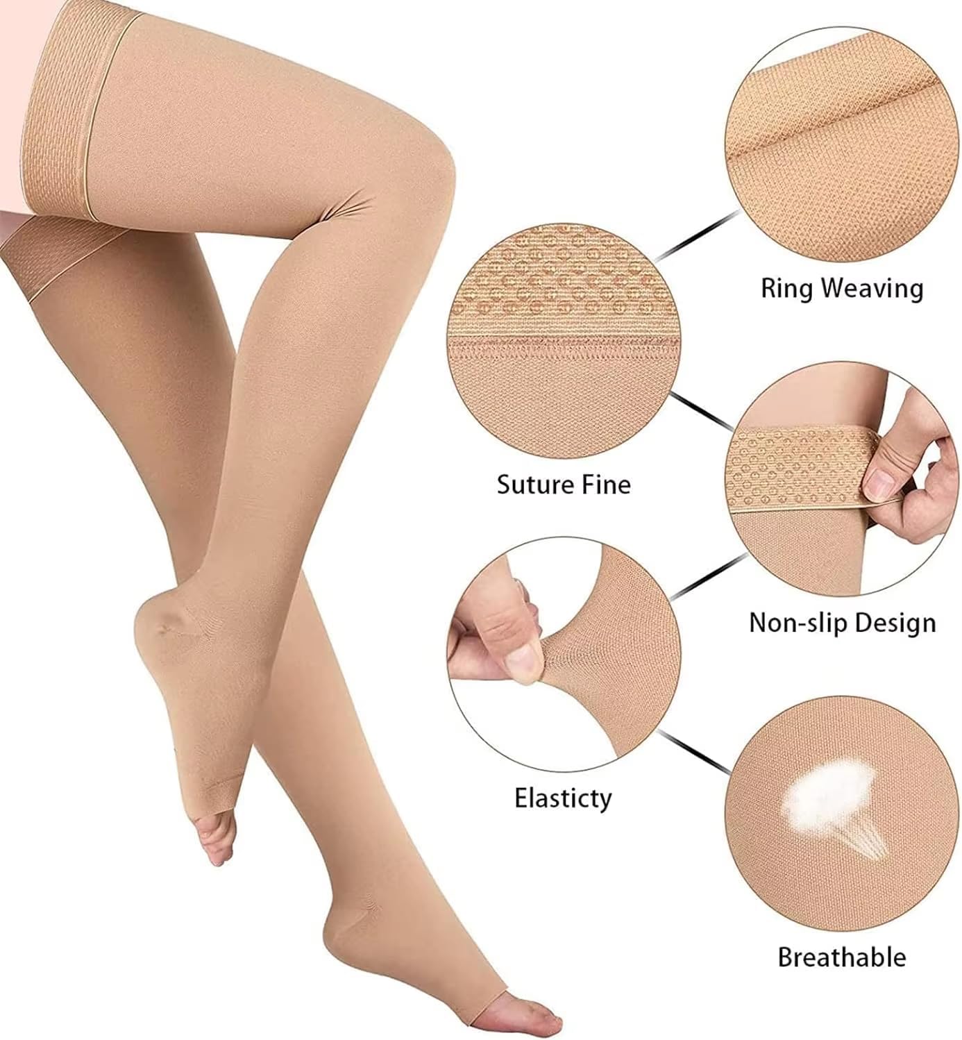 15- 20 mmhg Compression Stockings for Women & Men , Knee High Graduated Open Toe Compression Socks for Varicose Veins, Swelling, Edema, Travel & Flight - Image 2