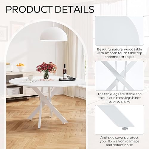 Miniatura 4 de RGZ Farmhouse - Juego de mesa de comedor redonda blanca para 4, juego de mesa de cocina circular rústica retro de 47 pulgadas, juego de comedor de 5