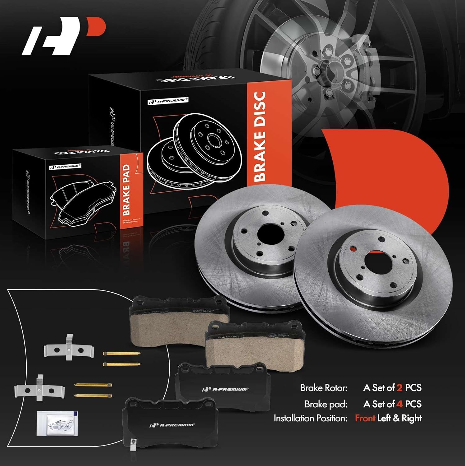 A-Premium 12.83 inch (325.8 mm) Front Vented Disc Brake Rotors + Ceramic Pads Kit Compatible with Select Subaru Models - Subaru Impreza 2005-2014, WRX STI 2013-2017, 6-PC Set