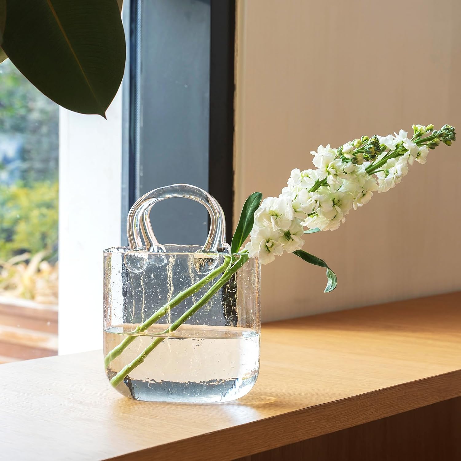 Clear Glass vases, Handbag Shaped Cases Can Hold Flowers or Fish, Suitable for Home and Office Decoration, Birthday Gifts, Bubble Design, Transparent