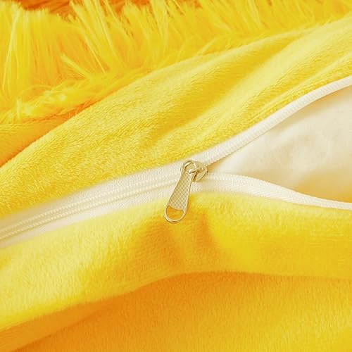 Miniatura 9 de Juego de funda de edredón afelpado, mullido y de color amarillo, de teñido anudado, tamaño Queen, ultrasuave, pelo sintético, de 3 piezas 1 funda de