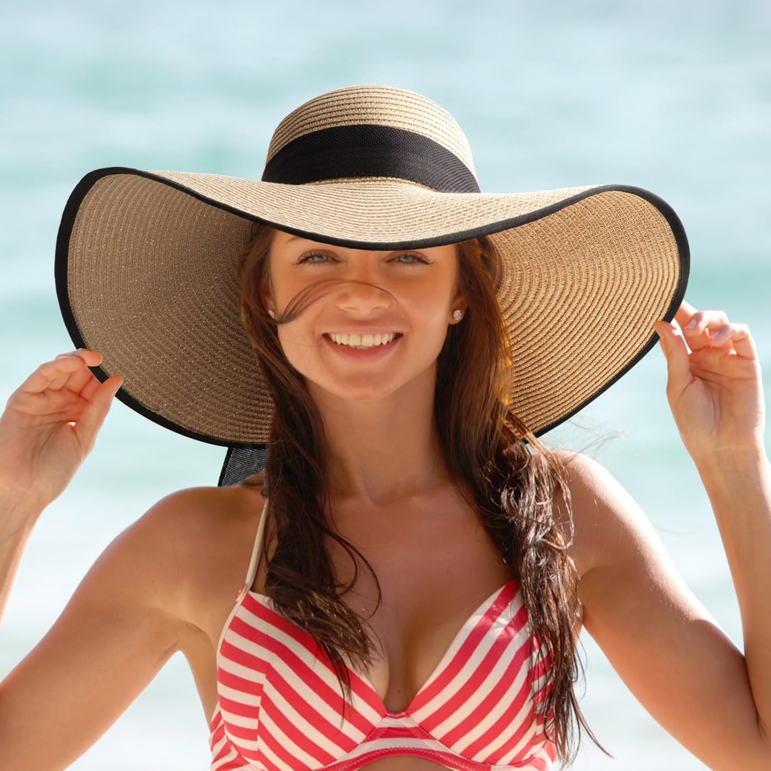 Beach Hats for Women Men Big Straw Wide Brim Summer Hat Floppy Foldable Roll up Cap for Beach Outdoor UPF 50+ - Image 6