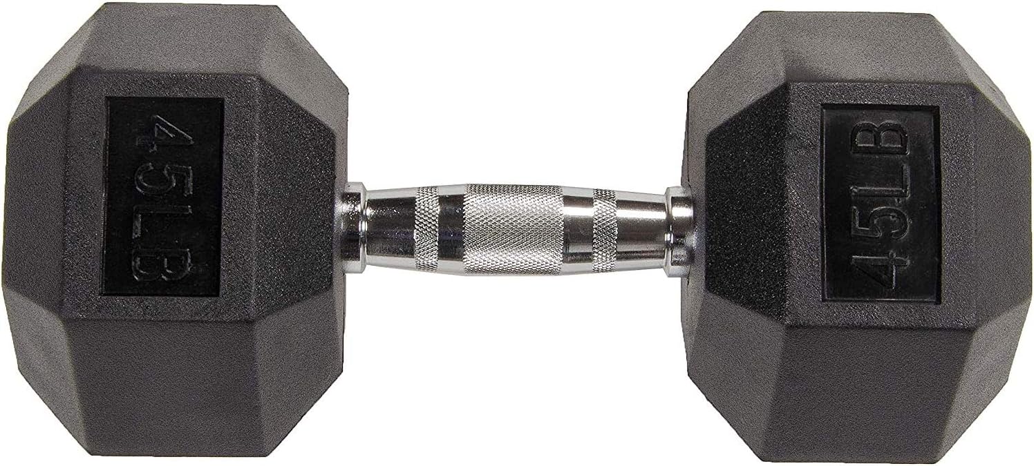 Rubber Encased Hex Weights Dumbbells Set of 5 – 50 lb Pair | Cast Iron Hand Weights with Anti-Slip Grip for Home Gym Strength Training