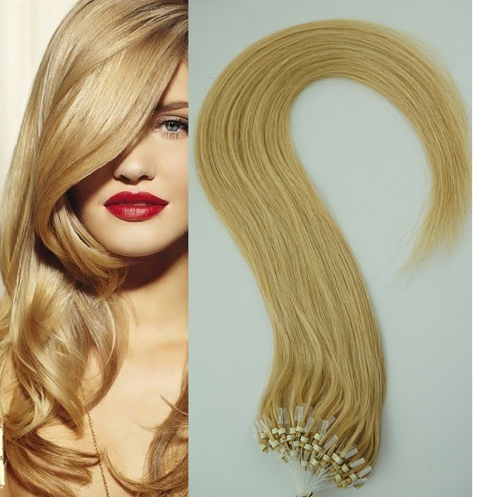 16" 40g 100s Micro Ring Loop 100% Human Hair Extensions Natural Soft Real Beauty Straight Hair Gift 100strands in one pack, (color #RED)