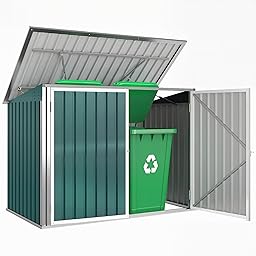 Outsunny Casetta per Spazzatura Esterna 1.91m² in Acciaio Zincato con 2 Porte Bloccabili, Contenitore per Bidoni Rifiuti con Tetto Apribile Prese d'aria, Capanno da Giardino per 2 Bidoni, Verde