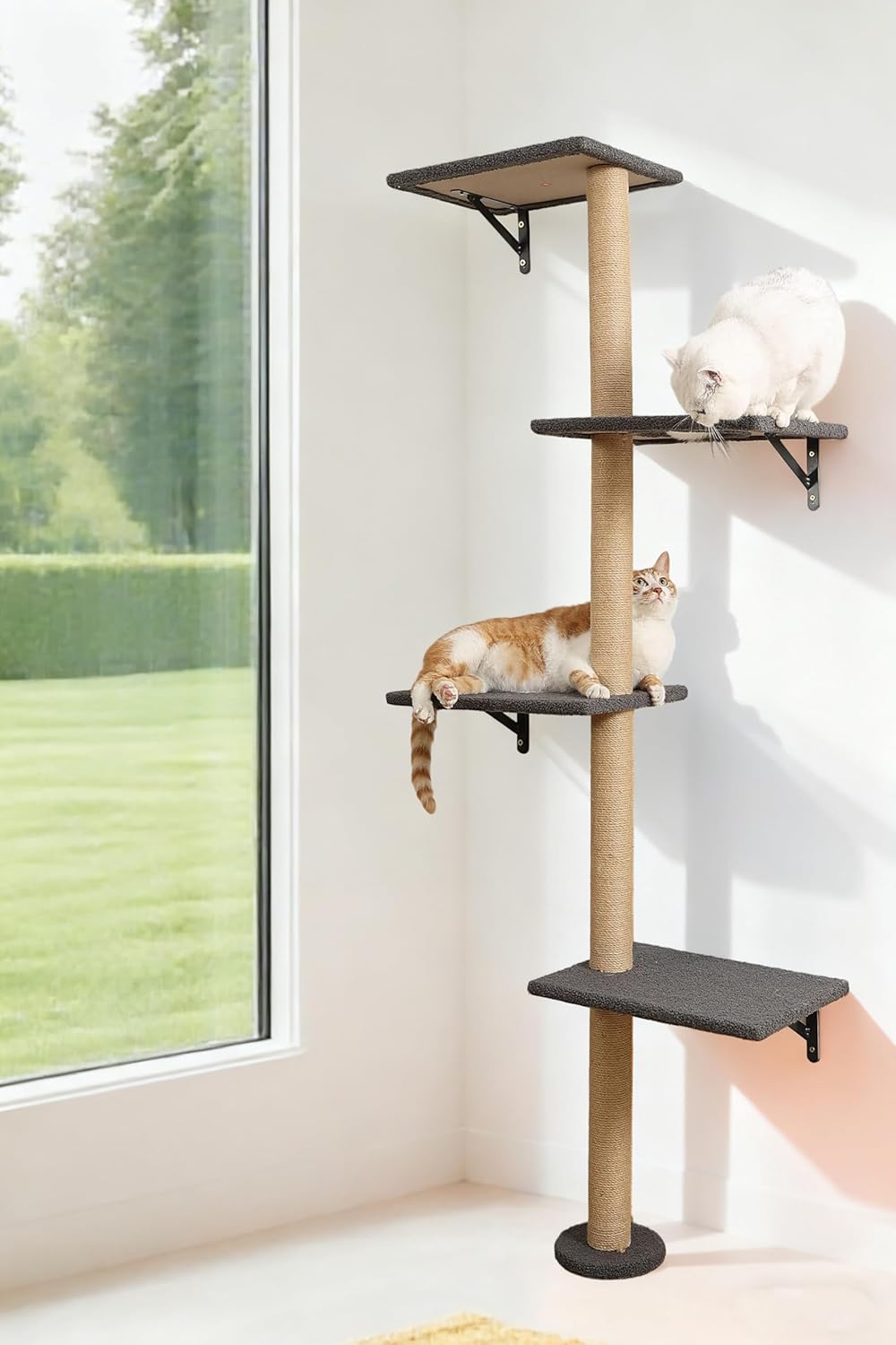 Cat Tree Wall Mounted,Tall Scratching Post for Indoor Cats Climbing Tower Activity Wood Cat Wall Furniture (Grey)