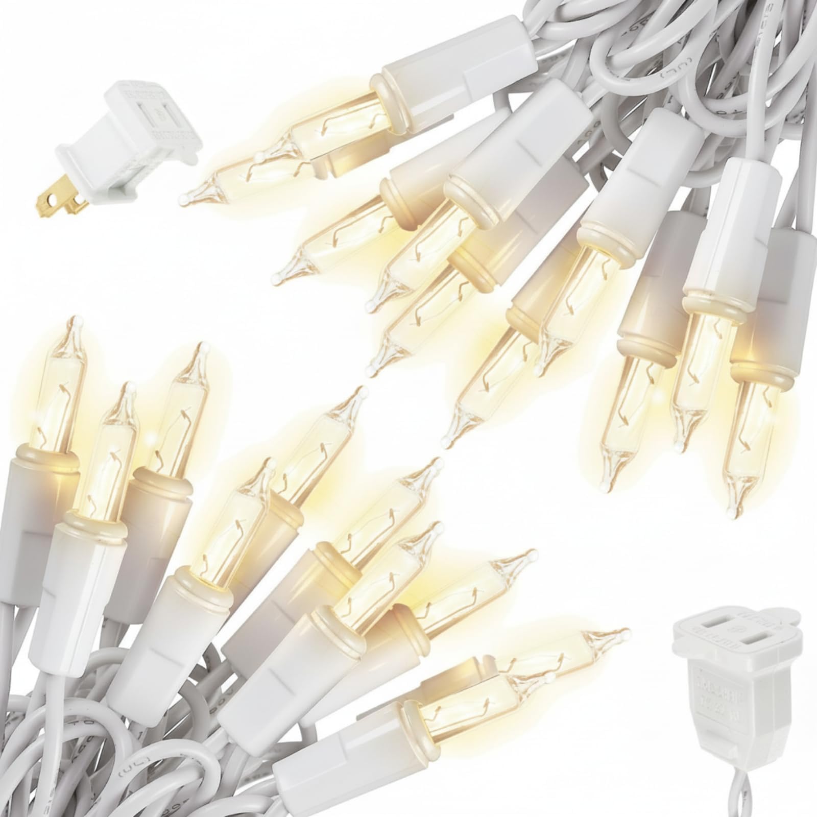 2 Pack 5ft Mini Christmas Lights String 10 Bulbs Warm White Short Strand String Lights, Clear Bulbs Wire Fit Light up Christmas Decorations, 4 Bulb Spacing, Connectable End-to-end(White)