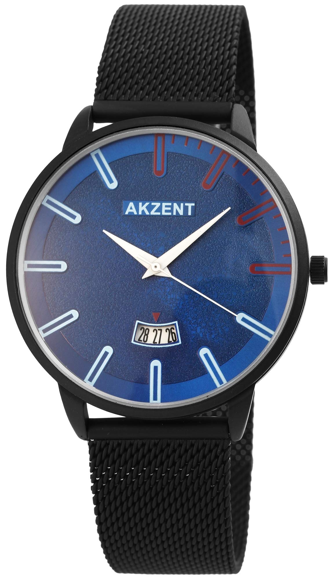 Akzent Milanaise 2300005 - Orologio da uomo con cinturino in rete in acciaio INOX, colore: Grigio/Bianco/Blu/Nero