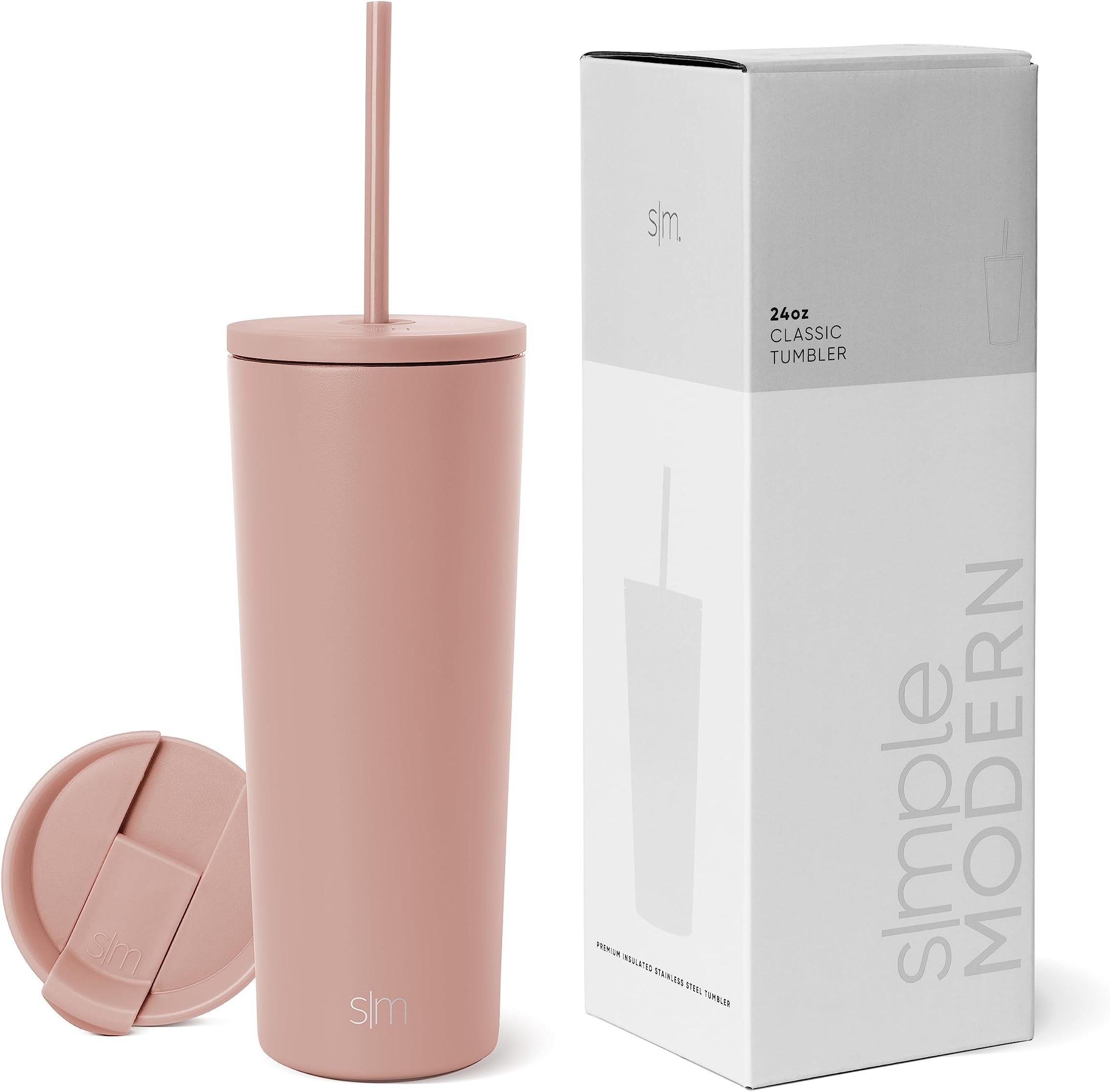 Simple Modern Insulated Tumbler with Lid and Straw | Iced Coffee Cup Reusable Stainless Steel Water Bottle Travel Mug | Gifts for Women Men Her Him | Classic Collection | 24oz | Mauve Me