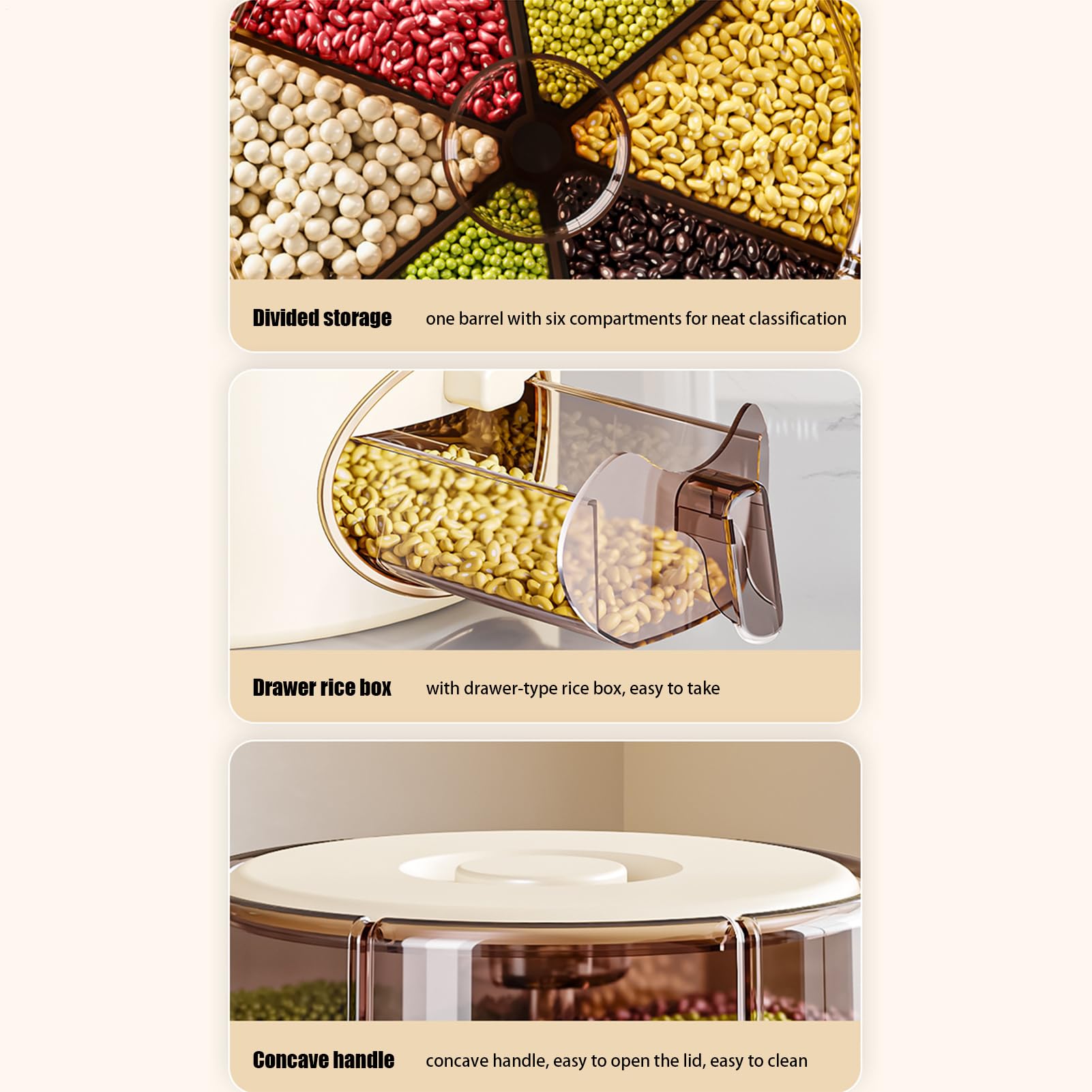 Cubo de arroz genérico para arroz - 6 ejercicios para alimentos secos | Contenedor de cocina con un | Organizador de cereales, legumbres, pasta, arroz y alimentos secos para doméstico