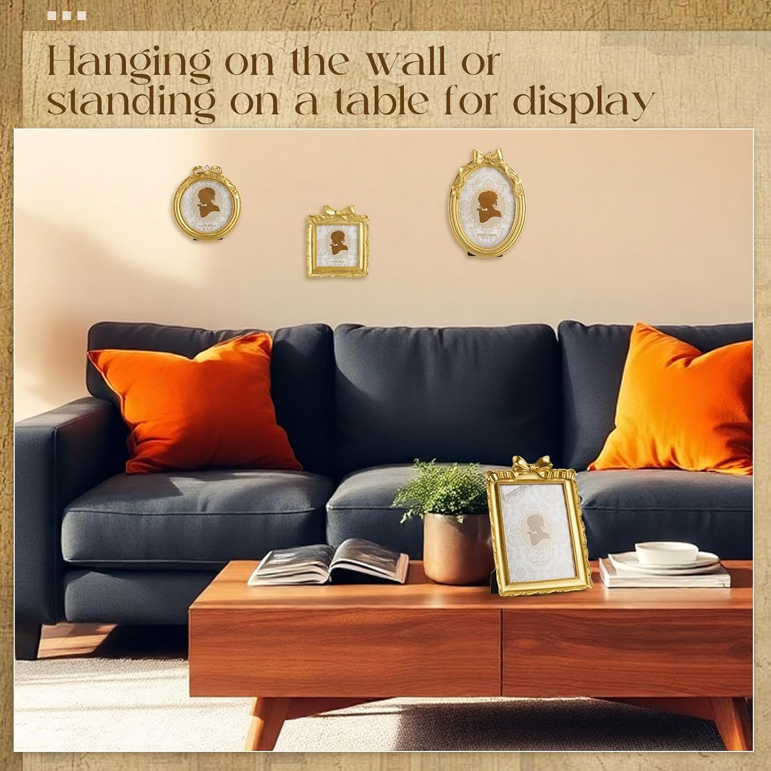 4 Pcs Vintage Picture Frames 5x7 4x6 4x4 inch Baroque Gold Resin Photo Frames with Glass Front Ornate Wall Hanging and Tabletop Display for Retro Home Decoration Wedding Gallery Hotel(Bowknot)