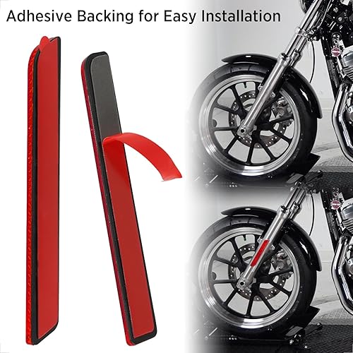 Miniatura 5 de evermotor Reflector rojo adhesivo para las patas delanteras inferiores de Harley, reflectores de seguridad de visibilidad nocturna de 5.66 pulgadas