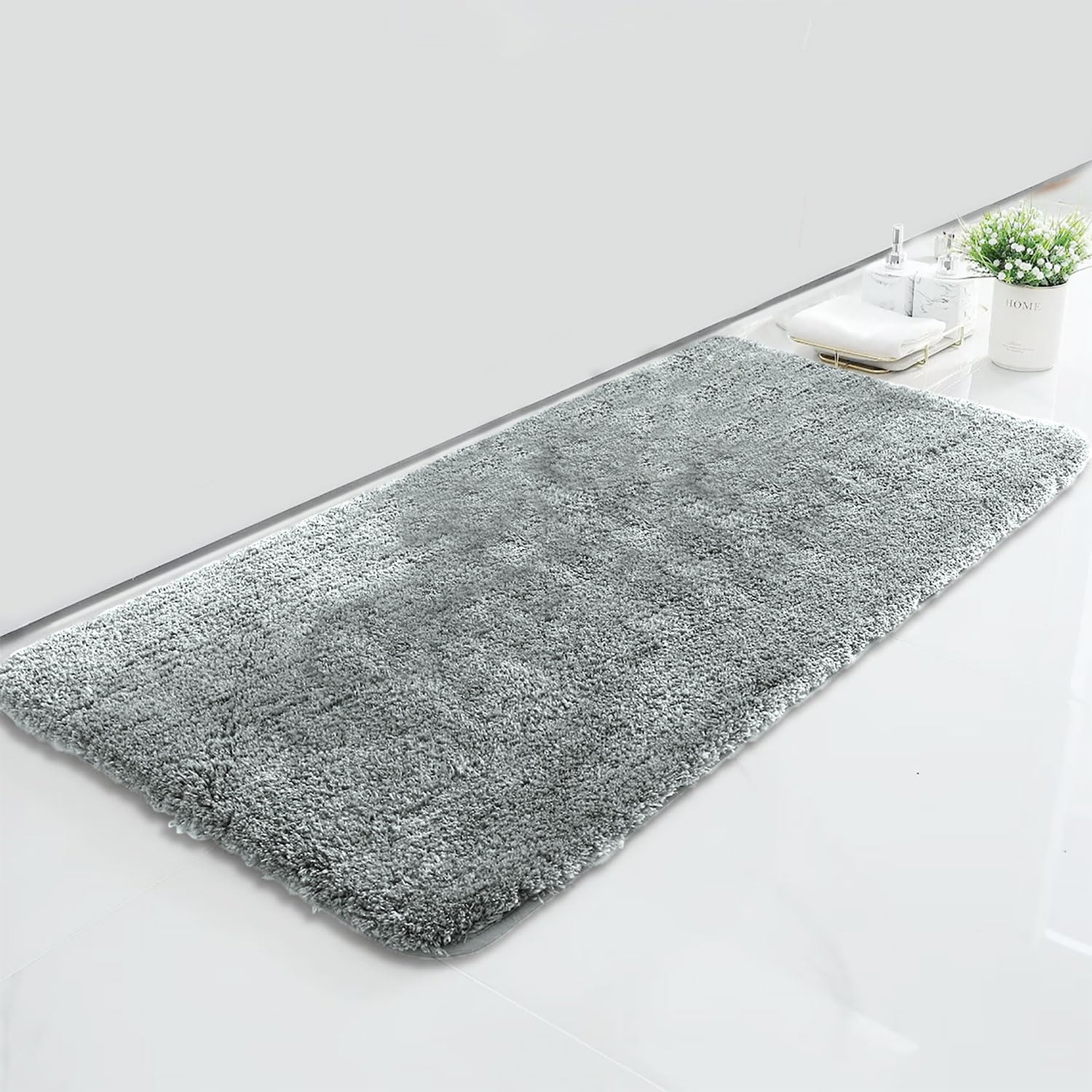 LUXE HOME INTERNATIONAL Microfiber Bath Mat Super Soft Non Slip Vegas Rectangular Mats For Bathroom,Door(60x90 cm,Silver)Pack of 1