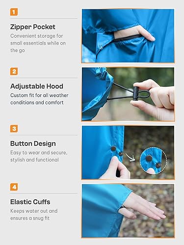 Miniatura 4 de SaphiRose Poncho de lluvia ligero para niños, chaqueta impermeable con cremallera