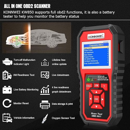 Miniatura 3 de Paquete de 2 escáneres KONNWEI KW850 profesional OBD2 Lector de código automático (rojo + negro)