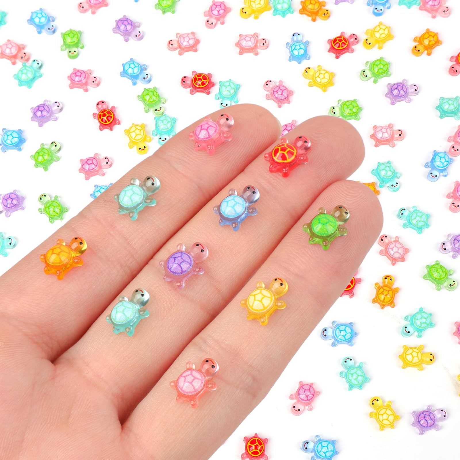 200pcs Mini Resin Turtles Luminous Tiny Turtle for Crafts Dollhouse Miniatures Mini Resin Things Animals for Fairy Garden Micro Landscaping Decoration Home Decor, 10 Colors(0.31 * 0.47inch，Medium)-image-9