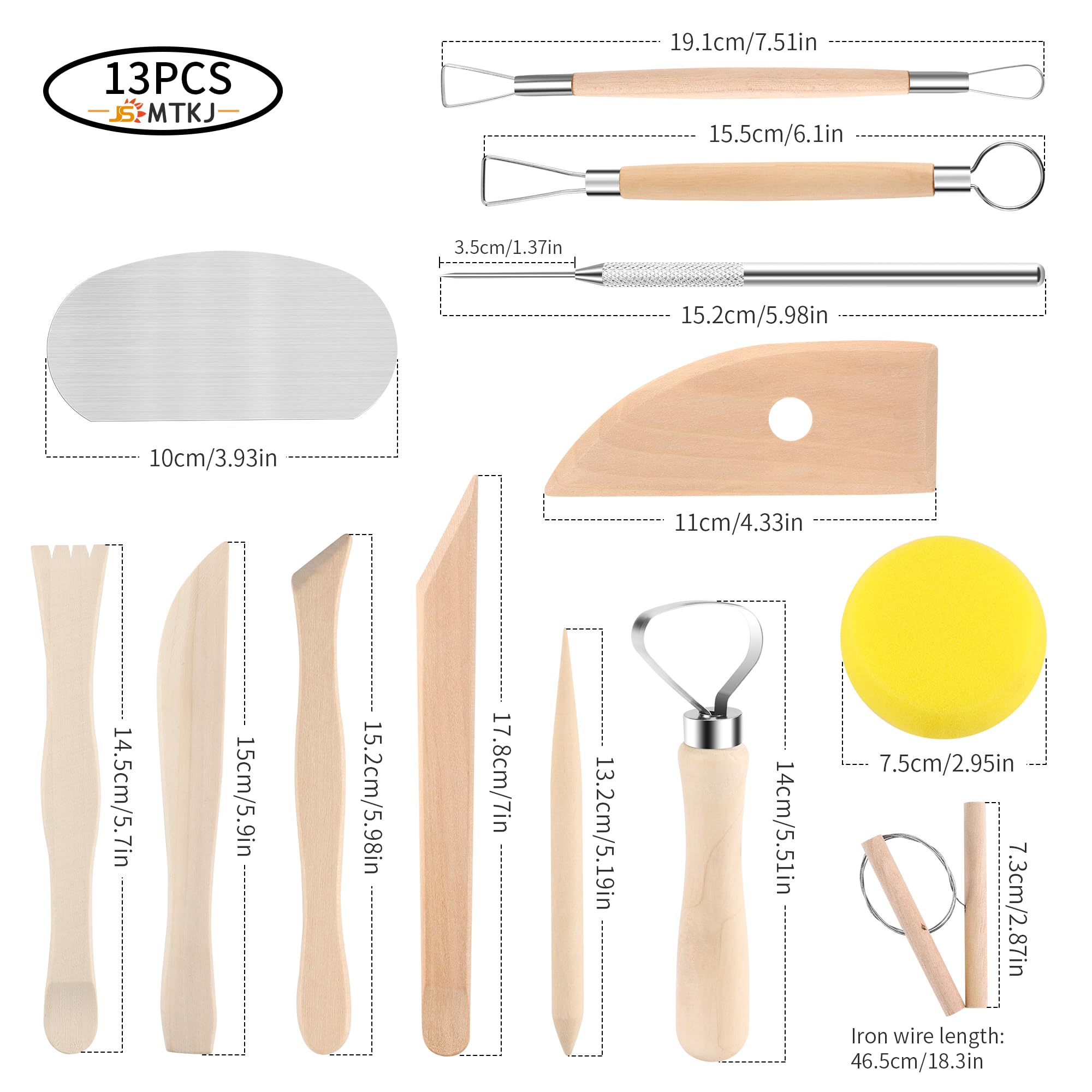 Set De 6 Outils De Modelage Argile/poterie | En Bois Et Acier Inox, Longueur 15-17 Cm | Pour Sculpture, Artisanat, Loisirs Créatifs