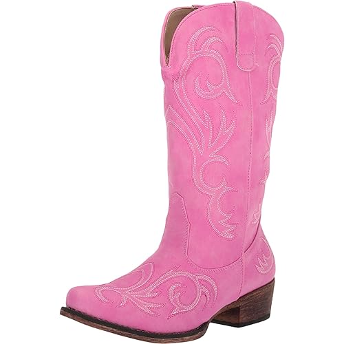 ROPER Womens Riley Embroidered Snip Toe Casual Boots Mid Calf Low Heel 1-2"