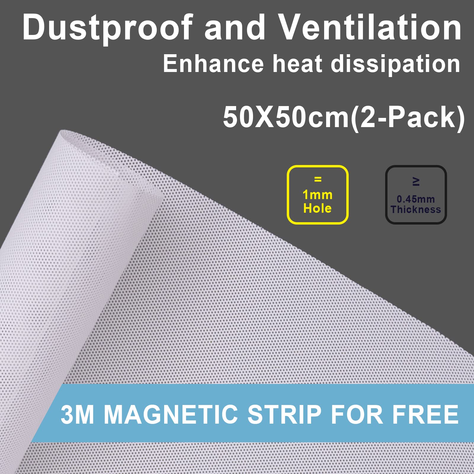 Magnetische staubdichte PVC-Filterabdeckung für PC-Gehäuse, 500 x 500 mm, PVC-Netz-Staubfilter mit magnetischem Rahmen, 2 Stück, DIY, weißer Computer-Lüfter, staubdichte Netzgitter