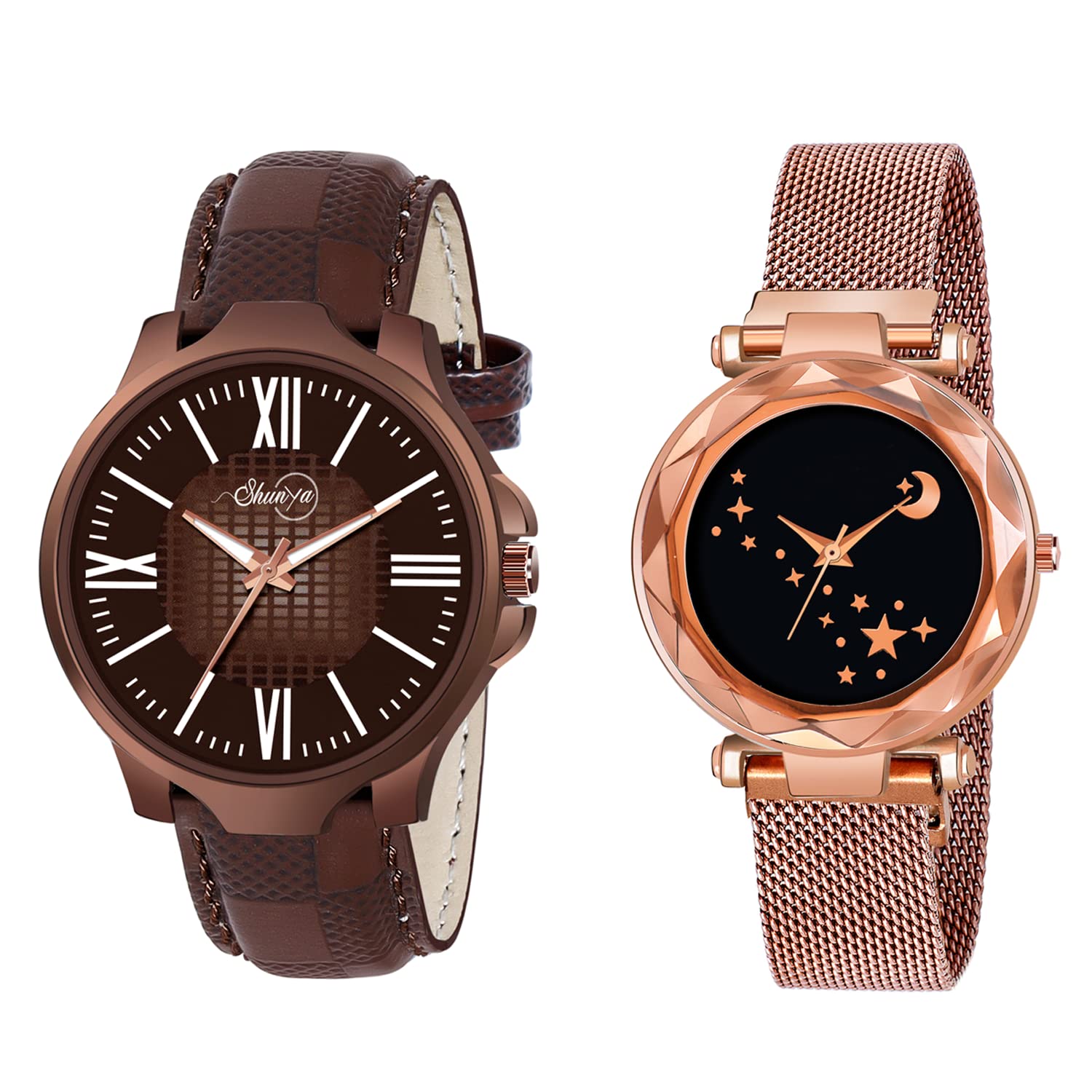 Premium Brown Leather & Golden Mesh Magnet Lovers Choice Stylish Design Analog Watch - for Couple (B09X6SPVZJ) Amazon Price History, Amazon Price Tracker
