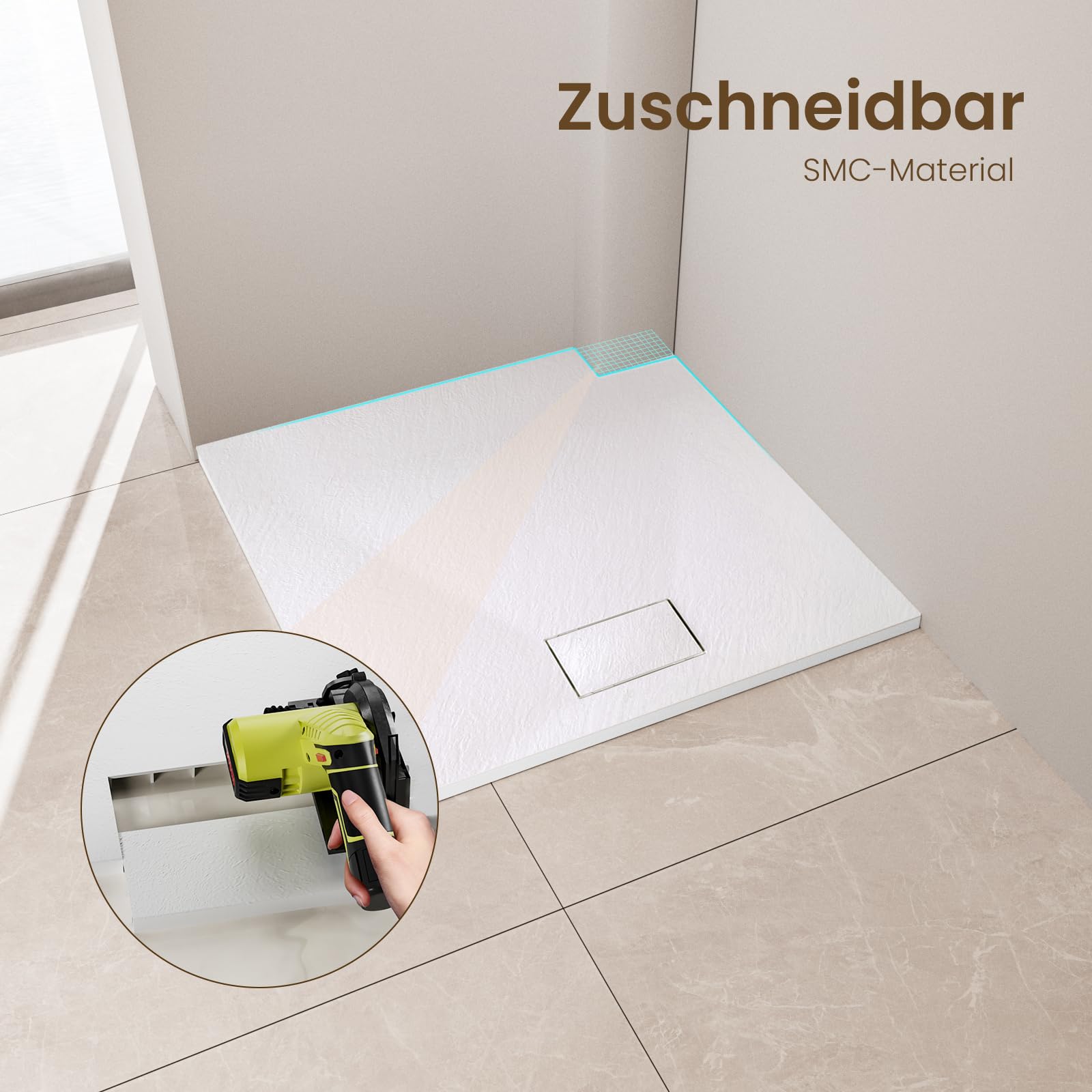 EMKE Duschwanne 90x90 cm Duschtasse Flach Anti-Rutsch SMC Duschwannen Zuschneidbar, Duschkabine Duschwanne-Weiß Duschwann Duschtassen
