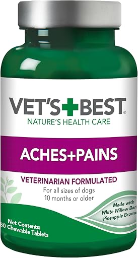 Vet’s Best Hip & Joint Supplement for Dogs, Glucosamine, MSM & Bromelain Joint Support for Mobility & Comfort, Dog Arthritis & Inflammation Support Chewable Tablets, Vet Formulated, 50 Count