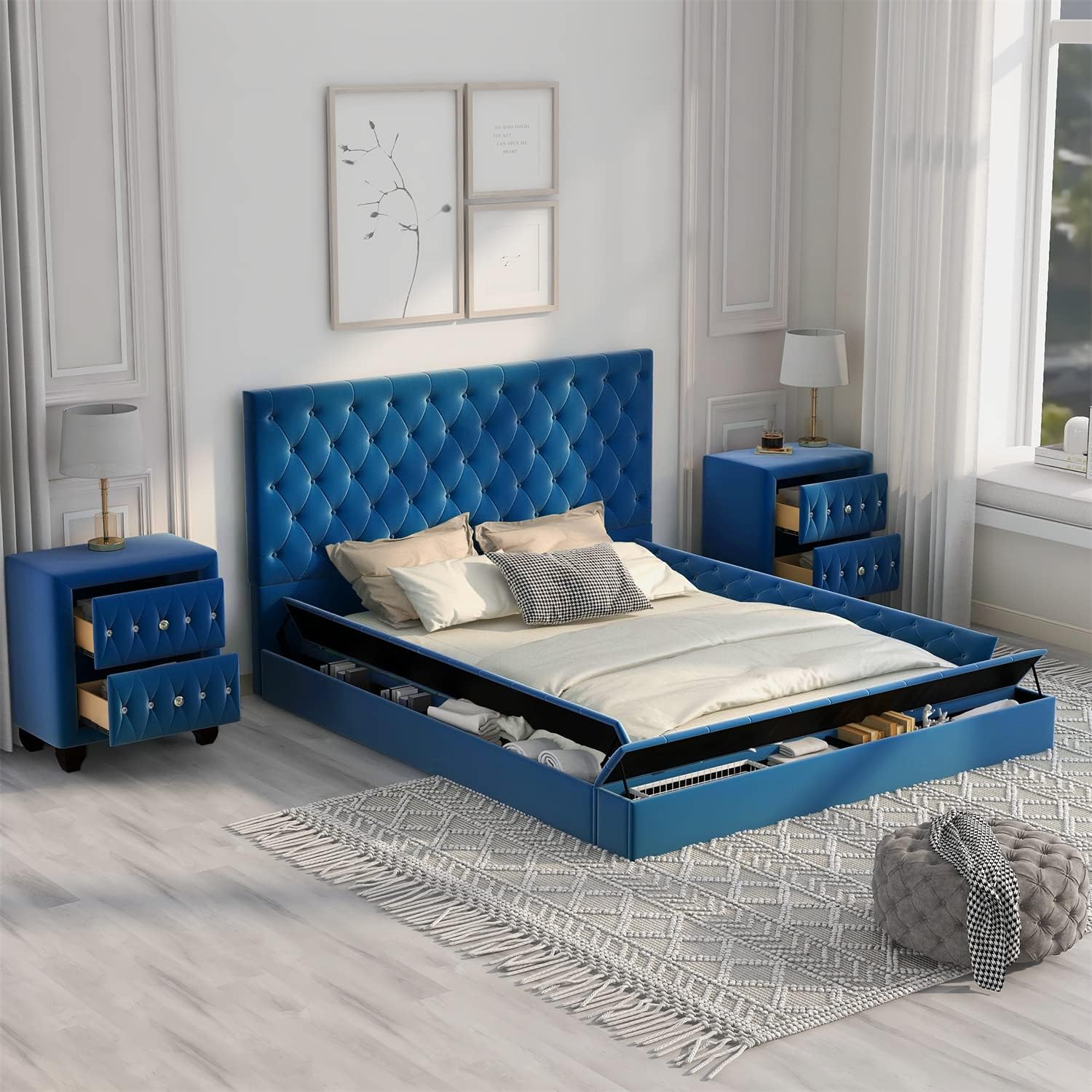 TURRIDU 3 Piece Bedroom Sets, Modern Velvet Bedroom