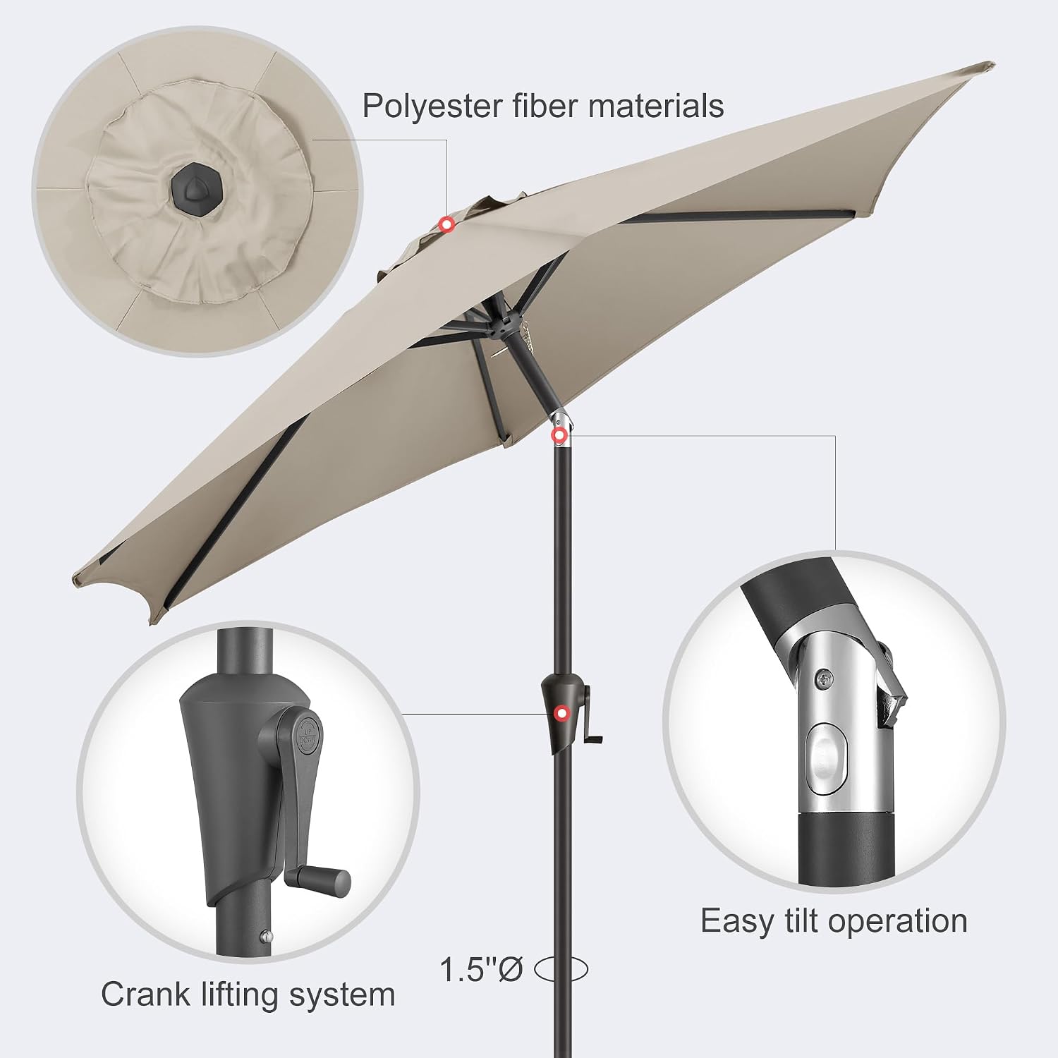 9ft Outdoor Patio Umbrella - Table Umbrella Waterprool UV Protection, Sombrillas de Patio with Push Button Tilt, Sun Umbrella for Pool, Porch, Garden, Deck, Backyard (Taupe)