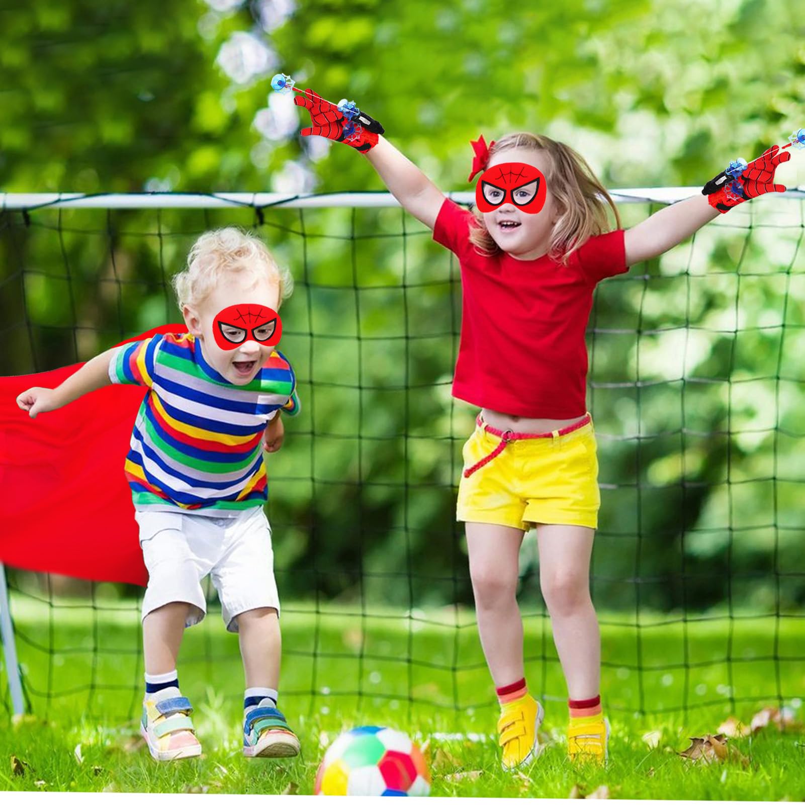 TKGEOUE Set di 1 Launcher Glove, Launcher Gloves e Maschera, Mantello Supereroi Bambini, Spider Launcher Glove, Guanti Launcher per Giochi, Spiderman Glove Launcher Set,Spider Web Launcher Toy