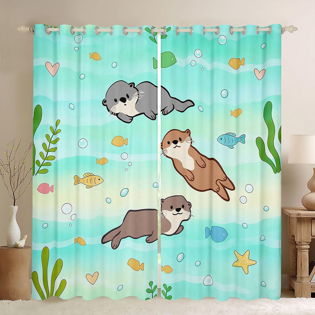 Rideaux voilage animal pour créer une ambiance océan dans le salon