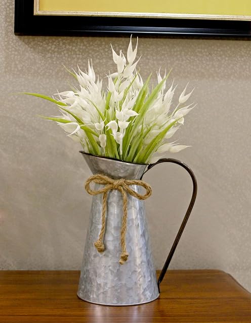 Vintage Galvanized Metal Vase Flower Jug, Farmhouse Decorative Pitcher, Rustic Jug Vase for Flowers 