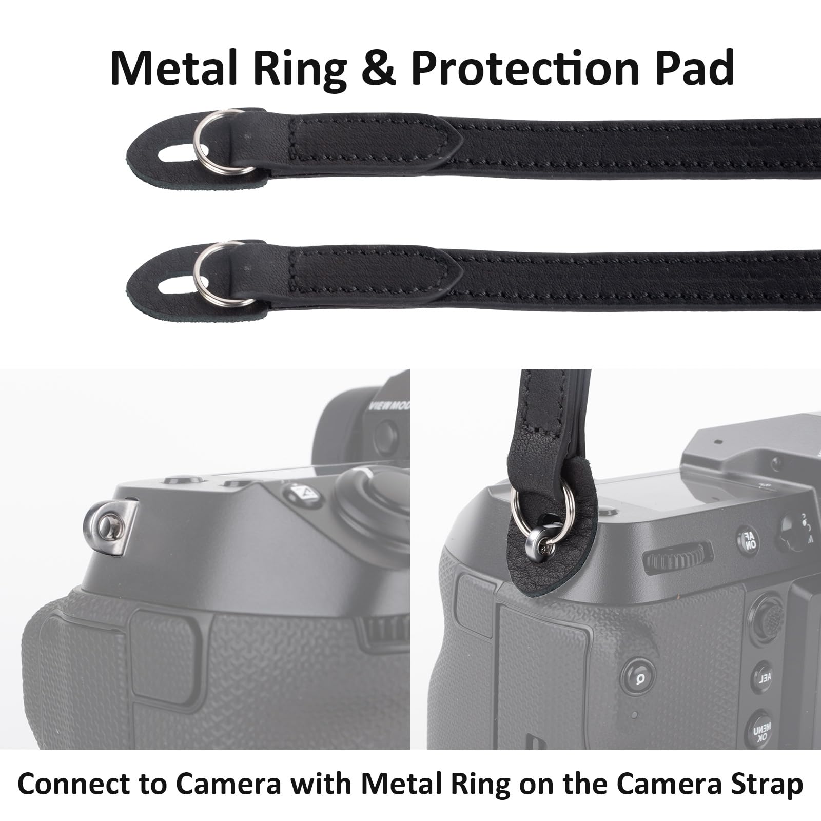 MUZIRI KIINOKOO - Tracolla per fotocamera in vera pelle, con anelli triangolari, compatibile con la maggior parte delle fotocamere con fori di collegamento rotondi, lunghezza 110 cm