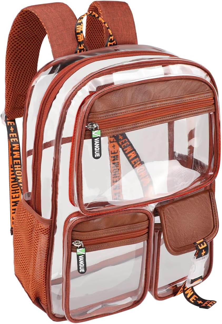 Vangue Clear Backpack Stadium Approved Heavy Duty Clear Bookbag with Padded Straps for Sport Events