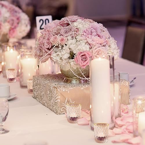 Miniatura 4 de SHMILMH Juego de 12 portavelas votivas ámbar con borde dorado para decoración de mesa de baby shower