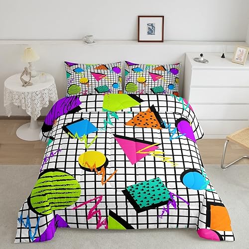 Erosebridal Juego de edredón geométrico de los años 80 y 90, juego de ropa de cama hipster Funky estilo de los años ochenta, relleno de edredón de