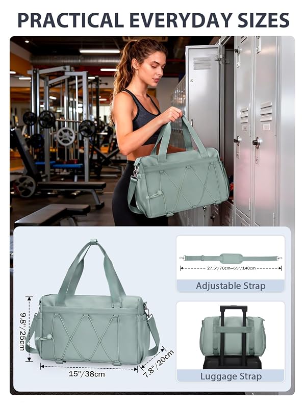 Small Gym Bag for Women with Yoga Mat Holder and Wet Compartment, Mini Gym Duffle Bag Yoga Bag with Water Bottle Pocket for Workout Travel, Green by RHDZO - Used condition - Image 5
