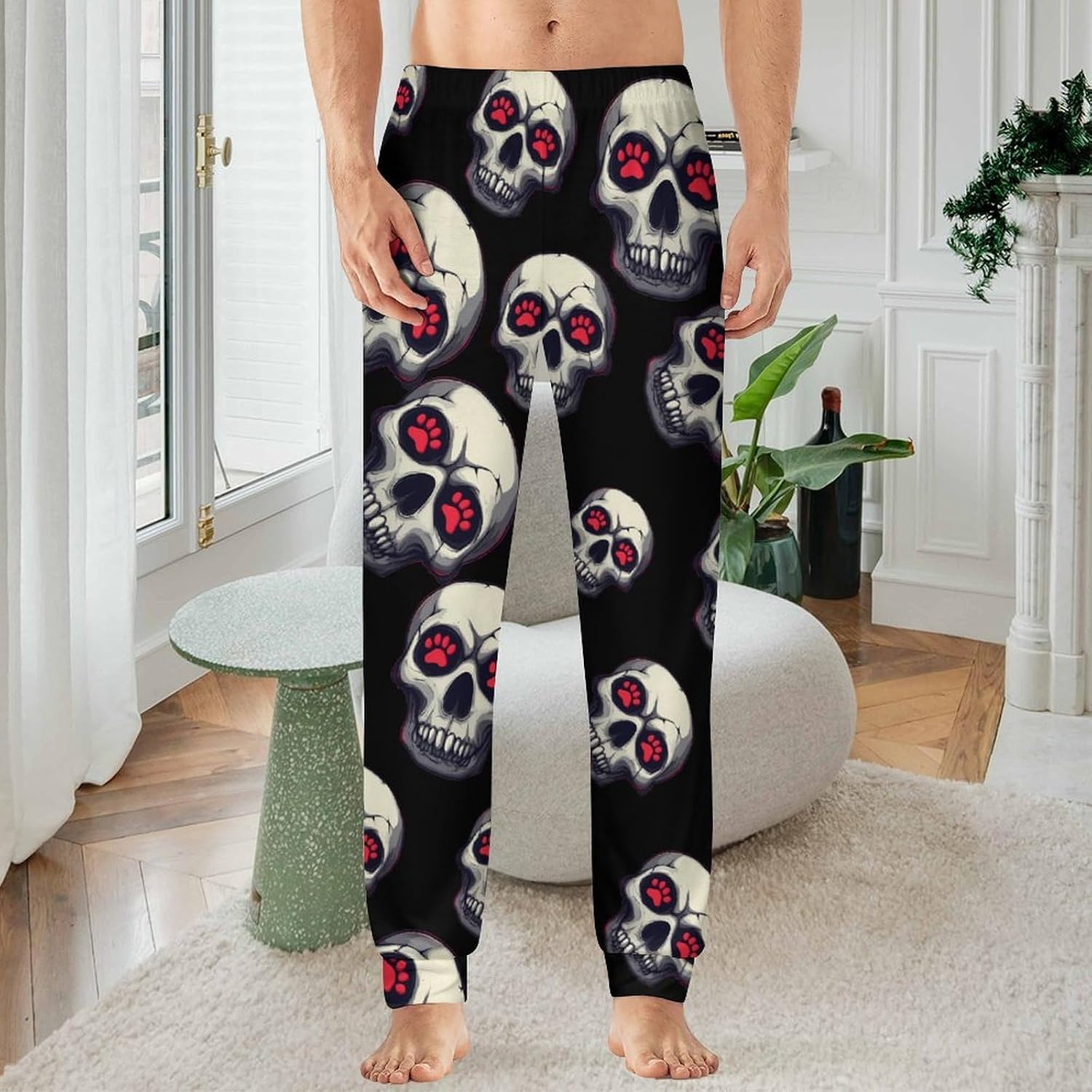 Skull Paw Print Men's Pajama Pants Soft Nightwear Breathable Sleep Pajama Pants Pjs Bottoms