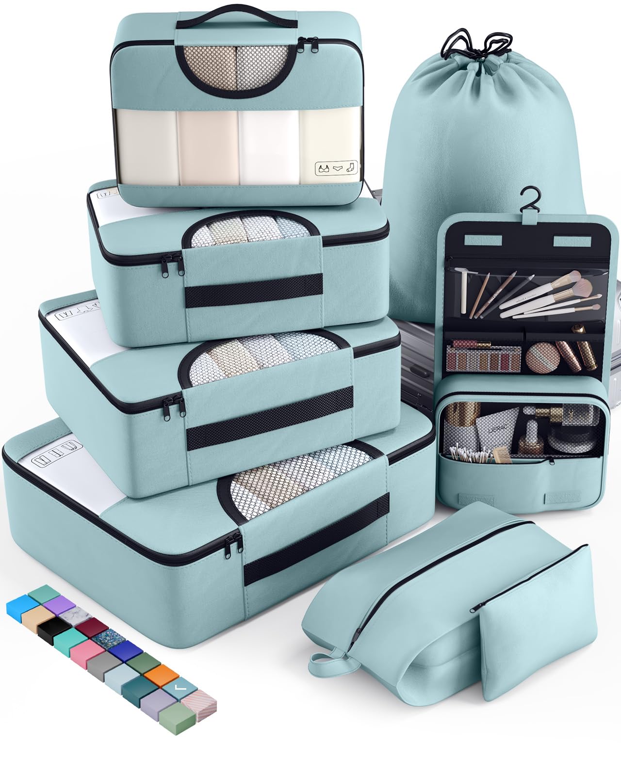 Veken 8 Set Packing Cubes for Travel Essentials, Suitcase Organizer Bags in 4 Sizes, Carry-On Luggage Accessories with Large Laundry & Hanging Toiletry Bag, Must-Have for Airplane, Road Trip & Camping